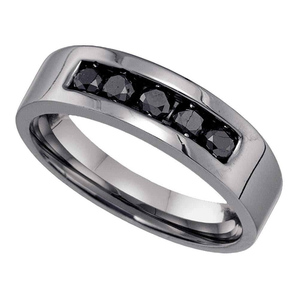 10kt White Gold Mens Round Black Color Enhanced Diamond Gunmetal Wedding Band Ring 5/8 Cttw
