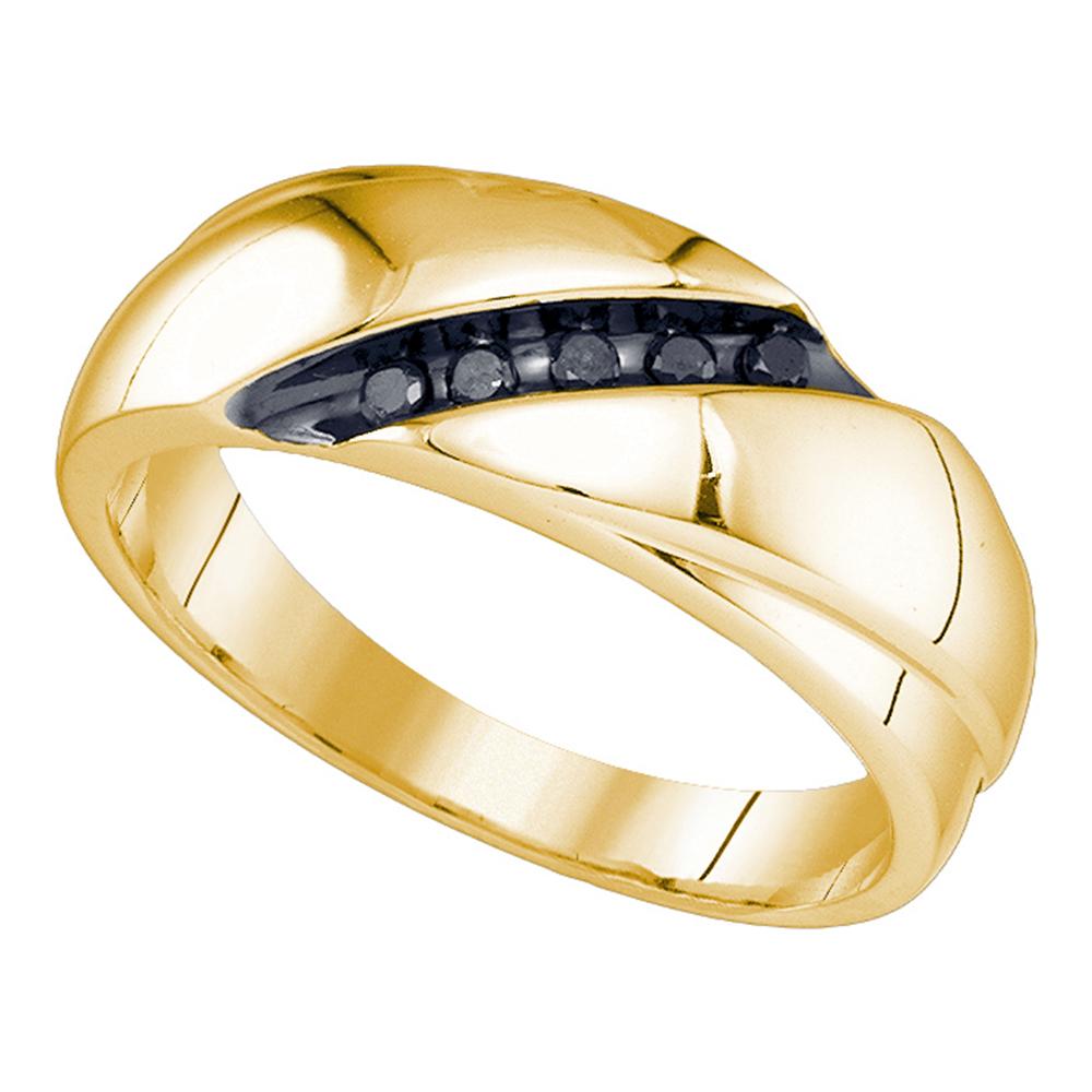 10kt Yellow Gold Mens Round Black Color Enhanced Diamond Band Ring 1/10 Cttw