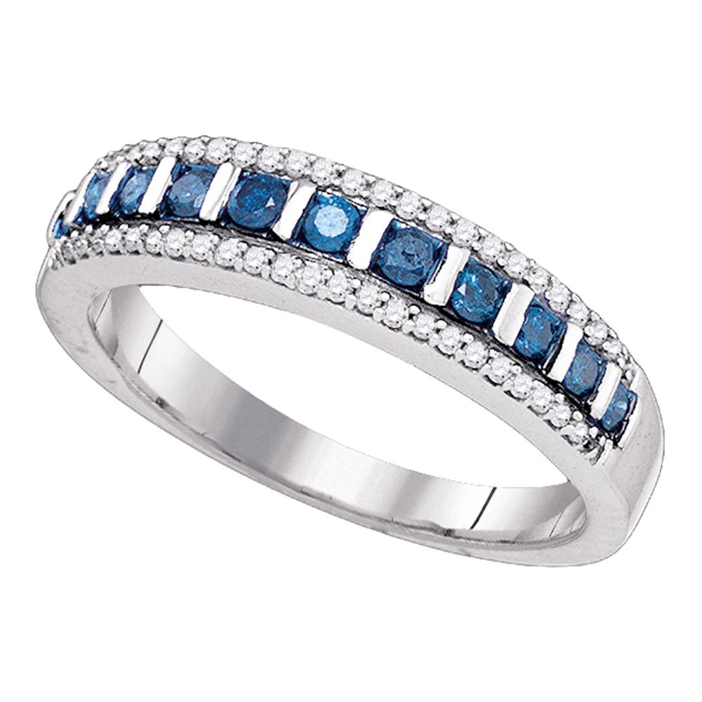 10kt White Gold Womens Blue Color Enhanced Diamond Unique Band Ring 1/3 Cttw