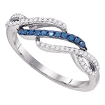 10kt White Gold Womens Round Blue Color Enhanced Diamond Woven Band Ring 1/4 Cttw