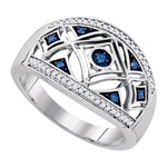 Sterling Silver Womens Round Blue Color Enhanced Diamond Fashion Ring 1/5 Cttw