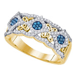 10kt Yellow Gold Womens Round Blue Color Enhanced Diamond Cluster Filigree Band 3/8 Cttw