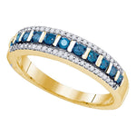 10kt Yellow Gold Womens Round Blue Color Enhanced Diamond Band Ring 1/3 Cttw