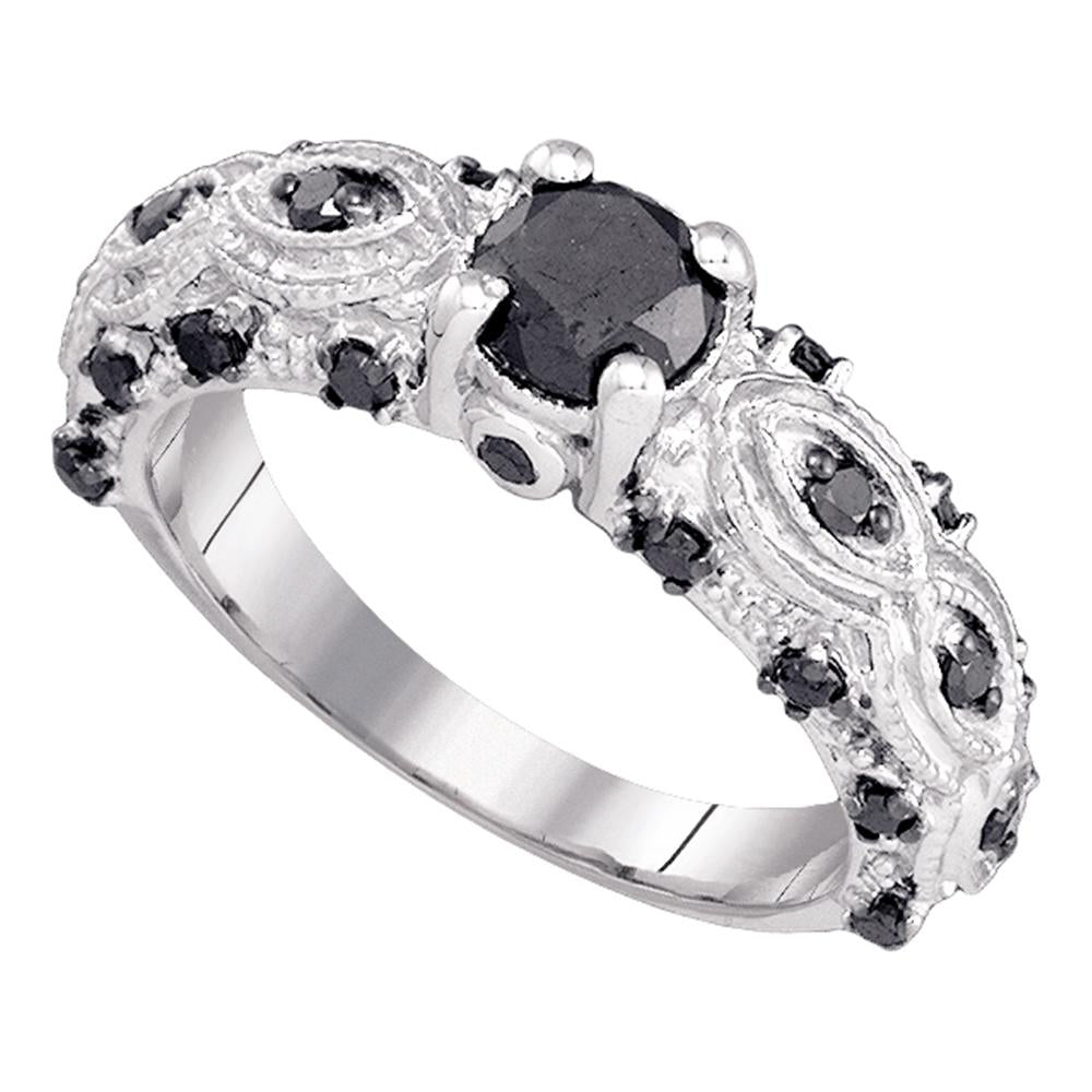 10kt White Gold Womens Round Black Color Enhanced Diamond Solitaire Bridal Wedding Engagement Ring 1.00 Cttw