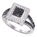 10kt White Gold Womens Round Black Color Enhanced Diamond Square Cluster Ring 1/2 Cttw