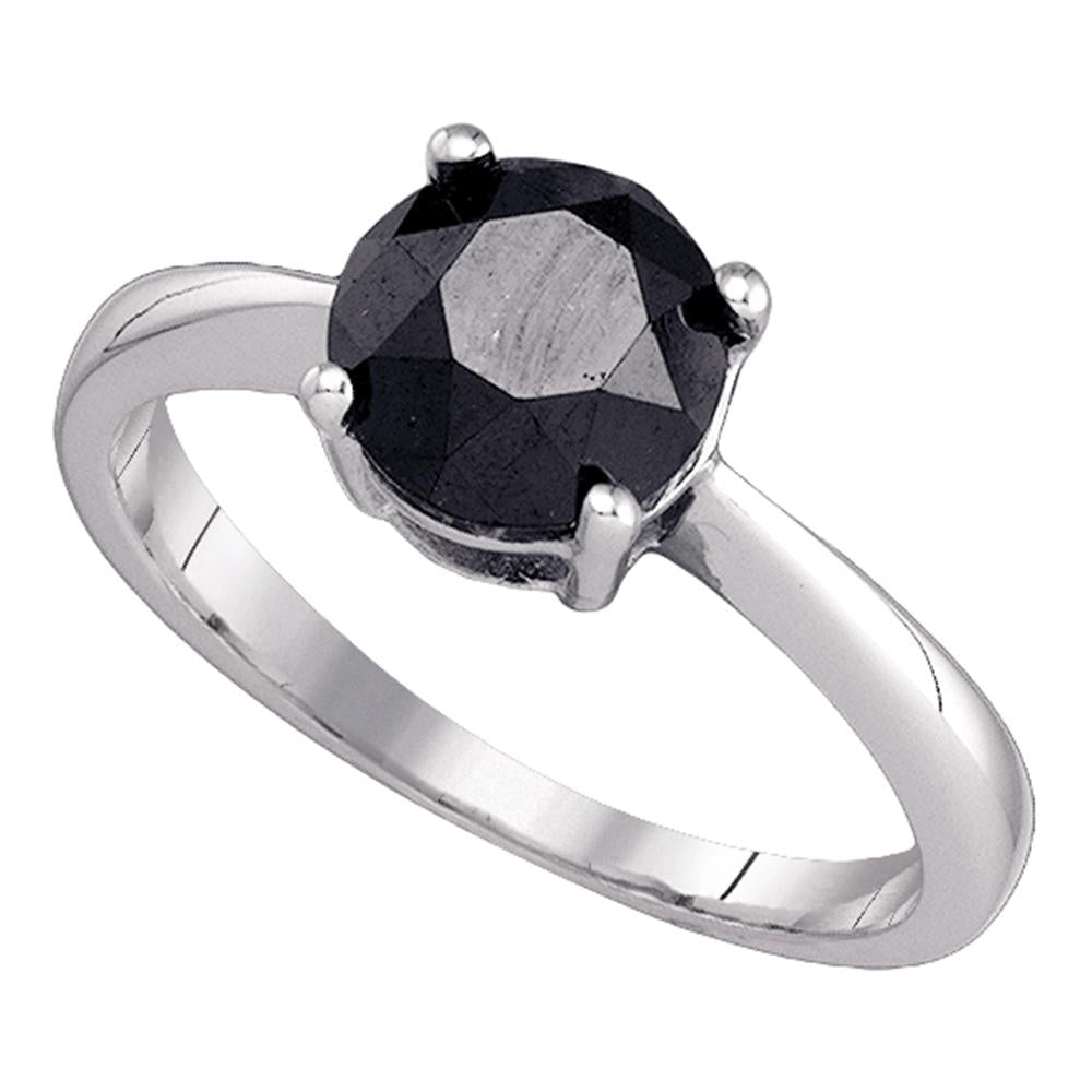 10kt White Gold Womens Round Black Color Enhanced Diamond Solitaire Bridal Wedding Engagement Ring 2.00 Cttw