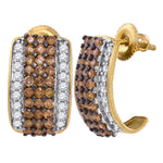 10kt Yellow Gold Womens Round Cognac-brown Color Enhanced Diamond Hoop Earrings 1-7/8 Cttw