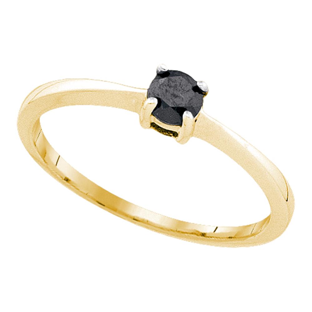 10kt Yellow Gold Womens Round Black Color Enhanced Diamond Solitaire Bridal Wedding Engagement Ring 1/4 Cttw