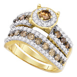 10kt Yellow Gold Round Cognac-brown Color Enhanced Diamond Bridal Wedding Engagement Ring Band Set 1-3/4 Cttw