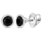 Sterling Silver Womens Round Black Color Enhanced Diamond Solitaire Stud Earrings 1.00 Cttw