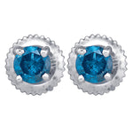 10kt White Gold Womens Round Blue Color Enhanced Diamond Solitaire Stud Earrings 1/4 Cttw