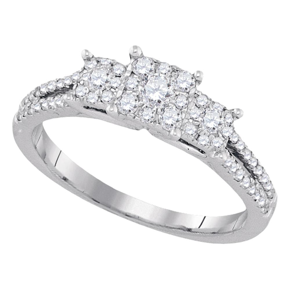 14kt White Gold Womens Round Diamond 3-stone Bridal Wedding Engagement Ring 1/2 Cttw