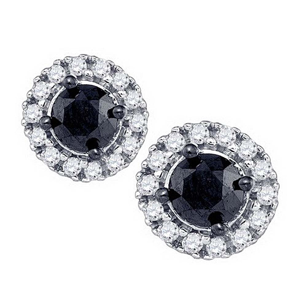 10kt White Gold Womens Round Black Color Enhanced Diamond Solitaire Circle Frame Earrings 1.00 Cttw