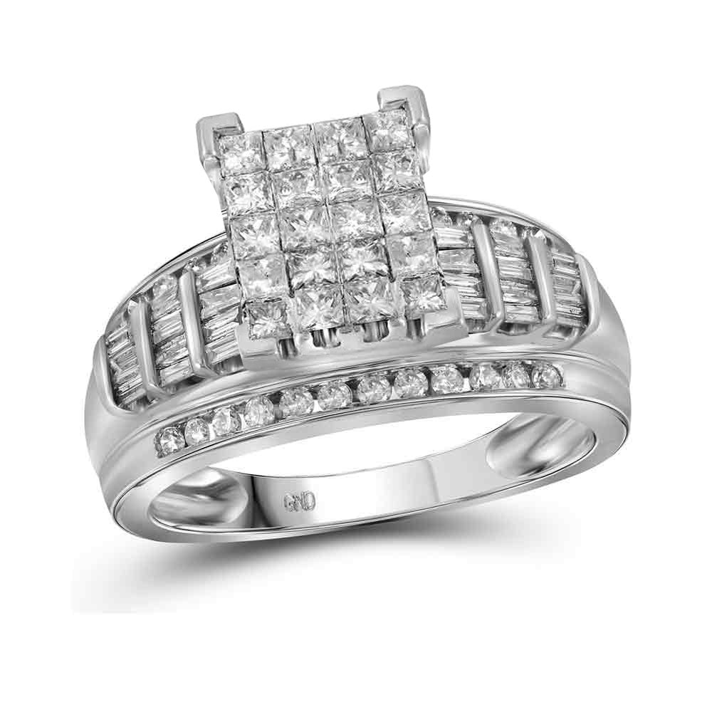10kt White Gold Womens Princess Diamond Cluster Bridal Wedding Engagement Ring 2.00 Cttw