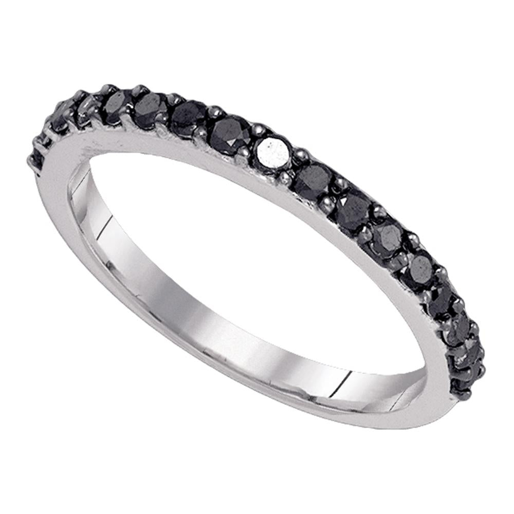10kt White Gold Womens Round Black Color Enhanced Diamond Band Ring 1/2 Cttw