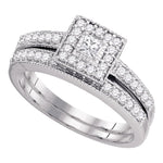 10kt White Gold Womens Princess Diamond Square Halo Bridal Wedding Engagement Ring Band Set 1/2 Cttw