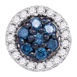 10kt White Gold Womens Round Blue Color Enhanced Diamond Cluster Earrings 3/8 Cttw
