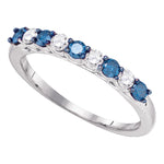 10kt White Gold Womens Round Blue Color Enhanced Diamond Wedding Band Ring 1/2 Cttw