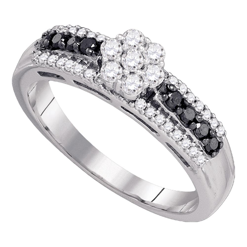10kt White Gold Womens Round Black Color Enhanced Diamond Cluster Ring 3/8 Cttw