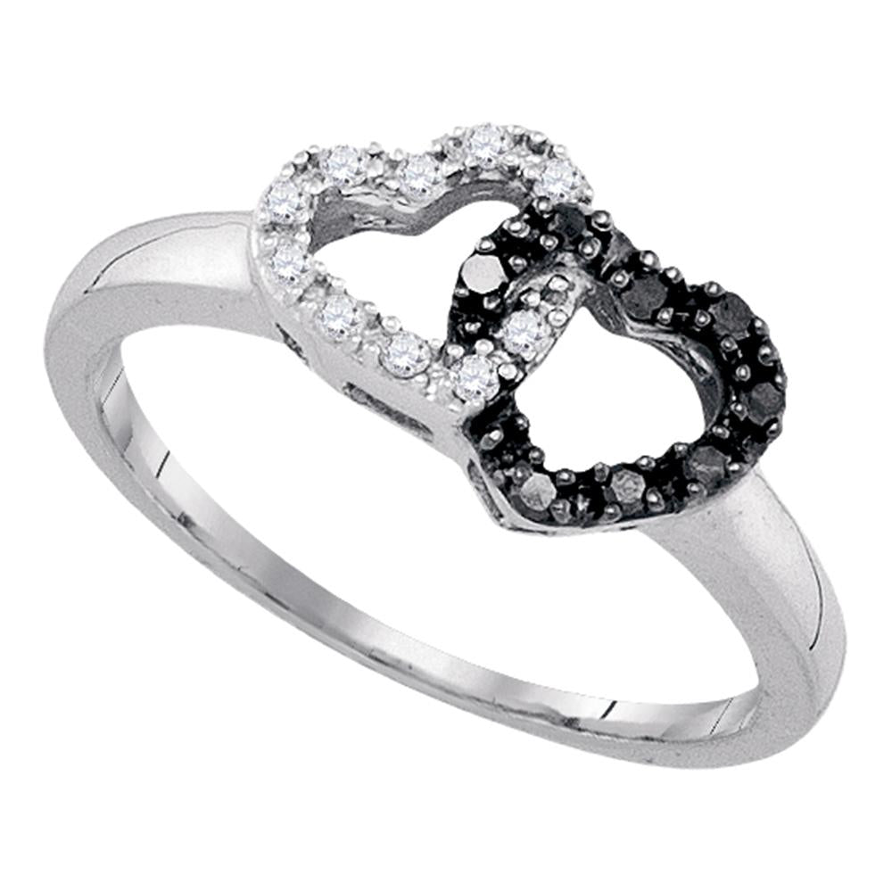Sterling Silver Womens Round Black Color Enhanced Diamond Heart Love Ring 1/6 Cttw