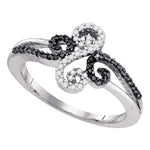 10kt White Gold Womens Round Black Color Enhanced Diamond Swirled Whimsical Band Ring 1/5 Cttw