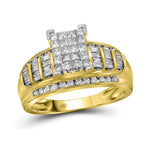 14kt Yellow Gold Womens Princess Blue Color Enhanced Diamond Cluster Bridal Wedding Engagement Ring 1.00 Cttw