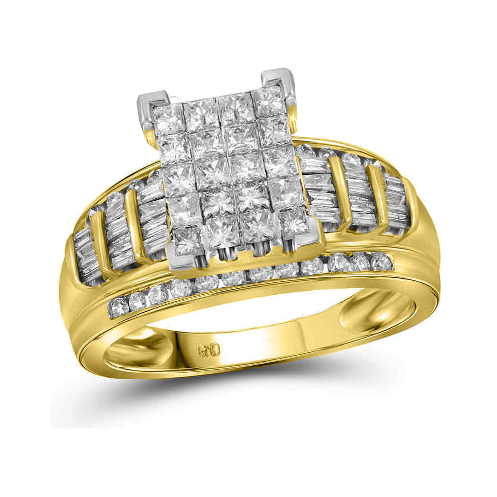 10kt Yellow Gold Womens Princess Diamond Cluster Bridal Wedding Engagement Ring 2.00 Cttw