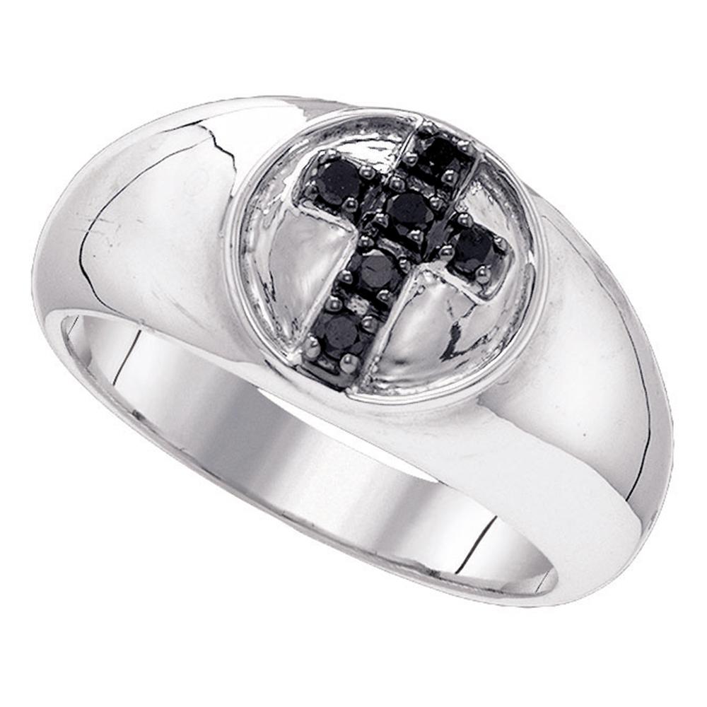 Sterling Silver Black Color Enhanced Diamond Cross Christian Fashion Band Ring 1/4 Cttw