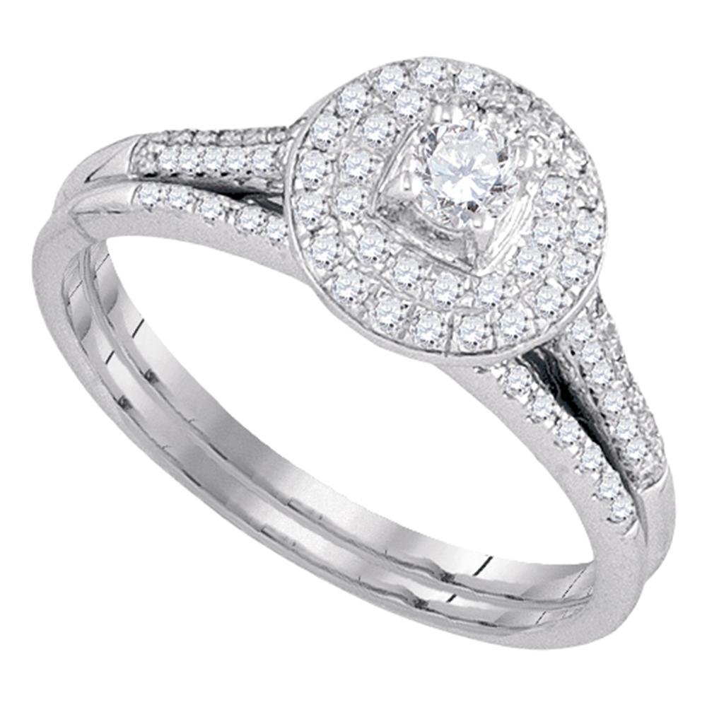 14kt White Gold Womens Round Diamond Halo Bridal Wedding Engagement Ring Band Set 1/2 Cttw