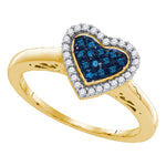 Sterling Silver Womens Round Blue Color Enhanced Diamond Heart Love Ring 1/5 Cttw