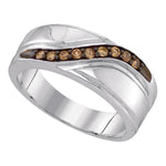 Sterling Silver Mens Round Cognac-brown Color Enhanced Diamond Wedding Band Ring 1/4 Cttw
