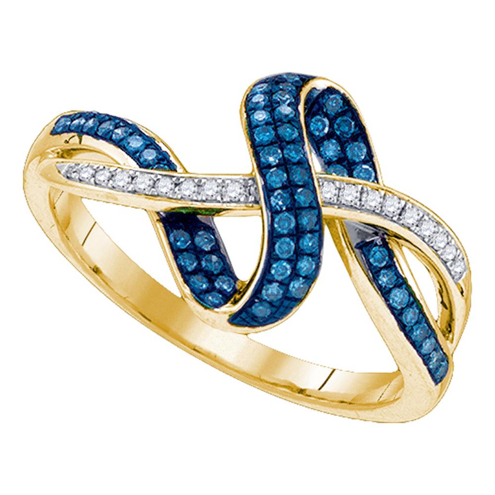 10kt Yellow Gold Womens Round Blue Color Enhanced Diamond Band Ring 1/4 Cttw