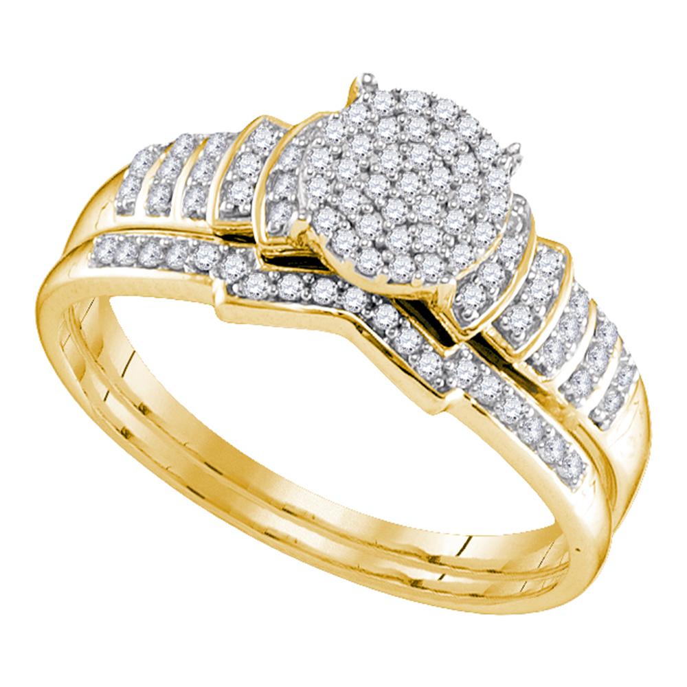 Yellow-tone Sterling Silver Womens Round Diamond Cluster Bridal Wedding Engagement Ring Band Set 1/4 Cttw