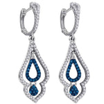 10kt White Gold Womens Round Blue Color Enhanced Diamond Spade Dangle Earrings 1/2 Cttw