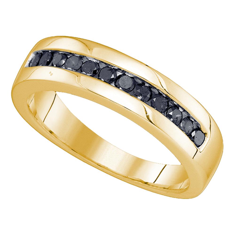 10kt Yellow Gold Mens Round Black Color Enhanced Diamond Wedding Band Ring 1/2 Cttw