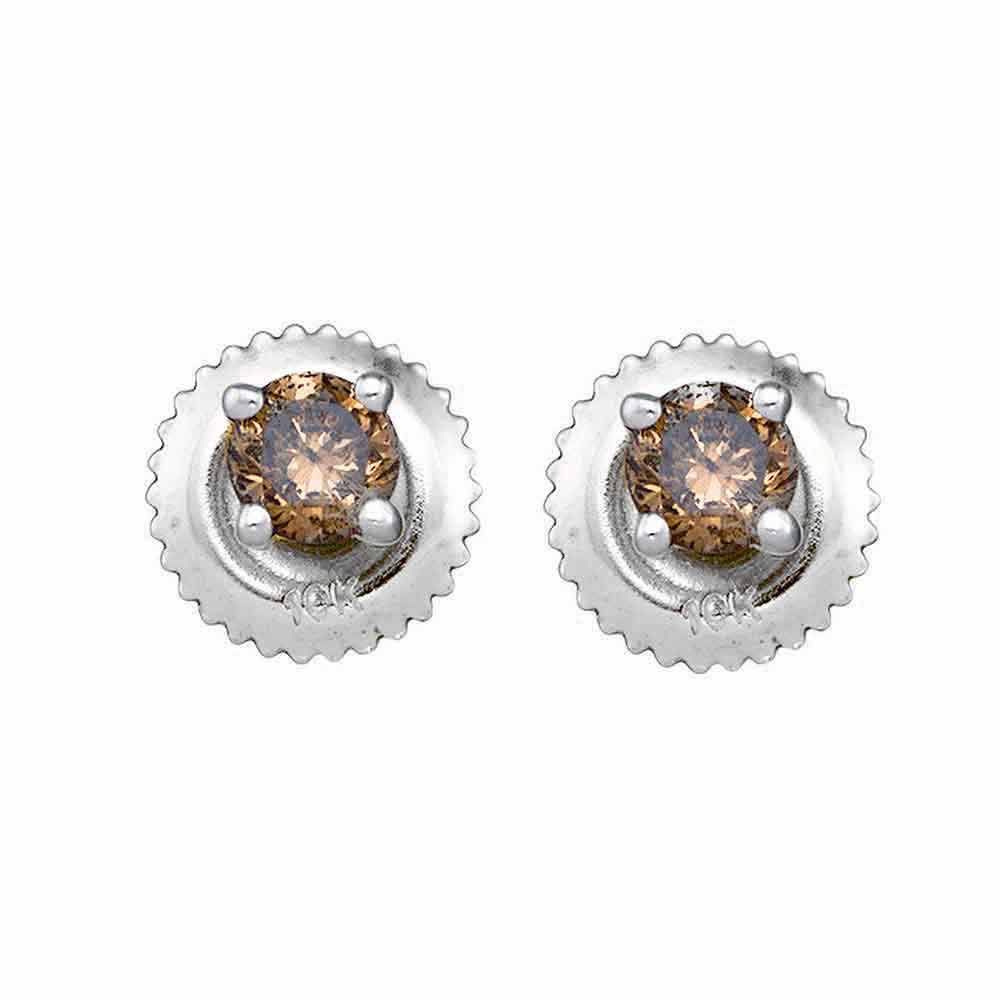 10kt White Gold Womens Round Brown Color Enhanced Diamond Solitaire Earrings 1.00 Cttw