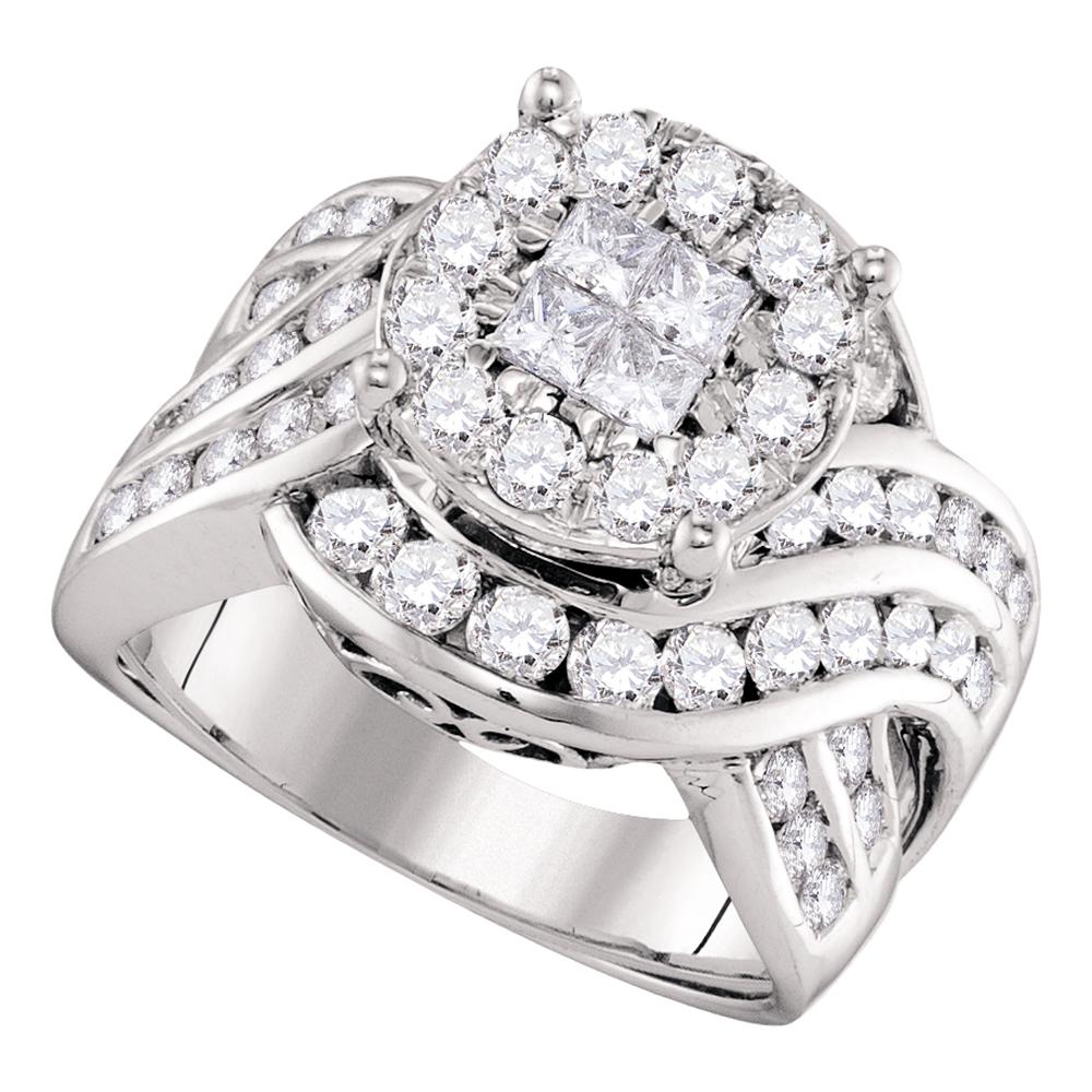 14kt White Gold Womens Princess Round Diamond Soleil Cluster Bridal Wedding Engagement Ring 2-1/2 Cttw
