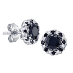 10kt White Gold Womens Round Black Color Enhanced Diamond Stud Earrings 1.00 Cttw