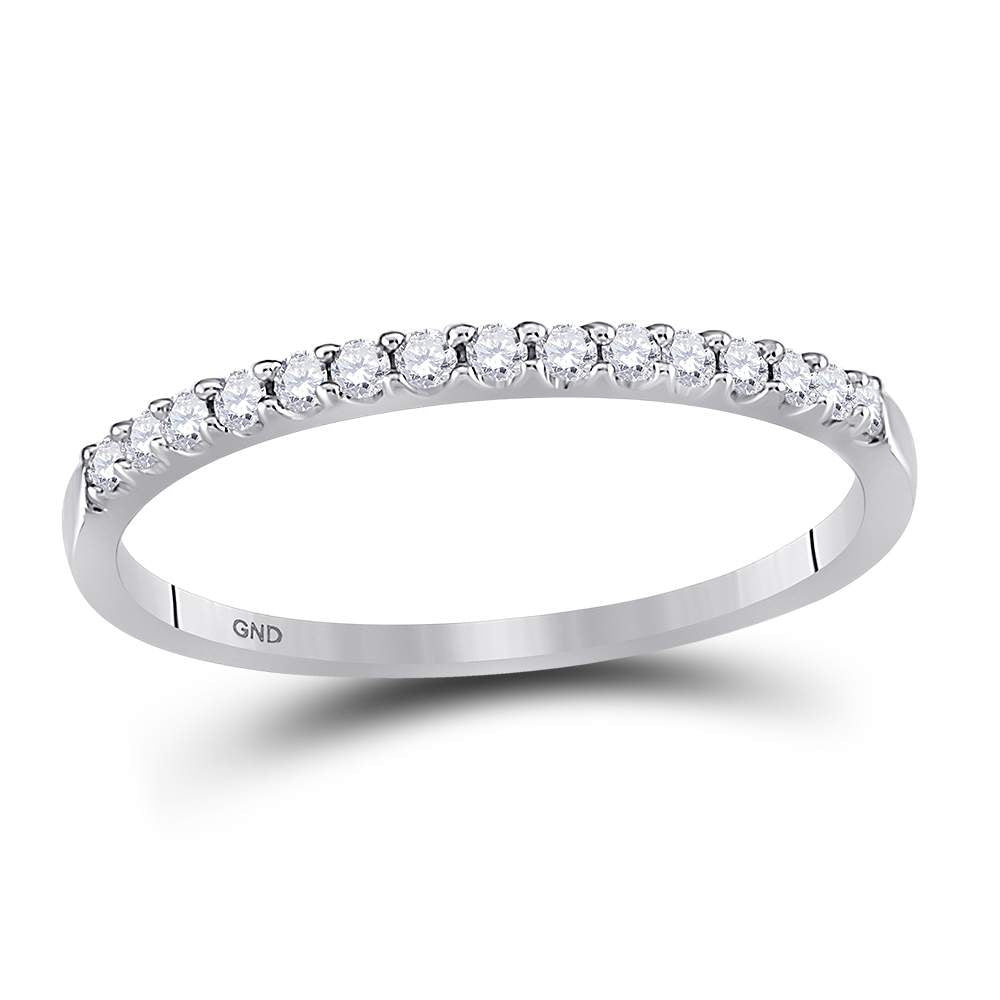 14k White Gold Round Diamond Womens Slender Stackable Size 9 Wedding Band 1/6 Cttw