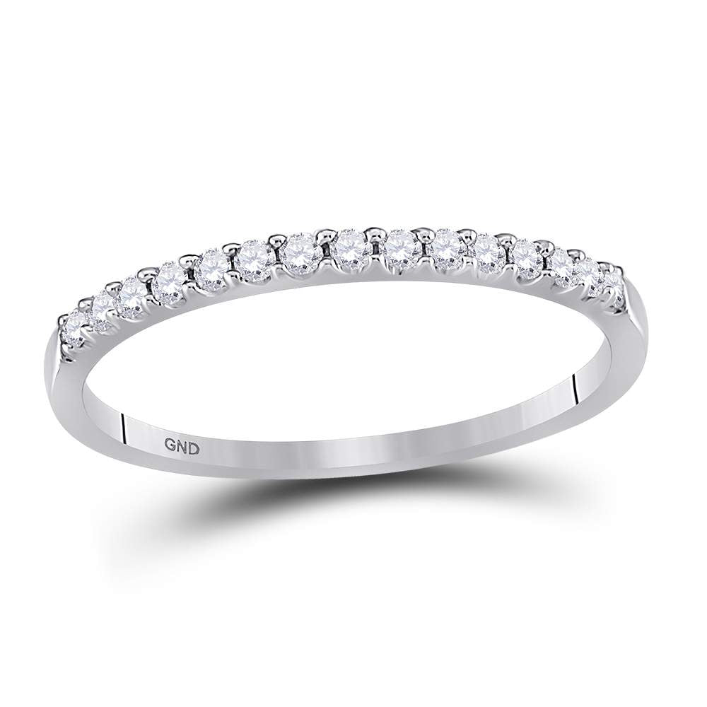 14k White Gold Round Diamond Womens Slender Stackable Size 10 Wedding Band 1/6 Cttw