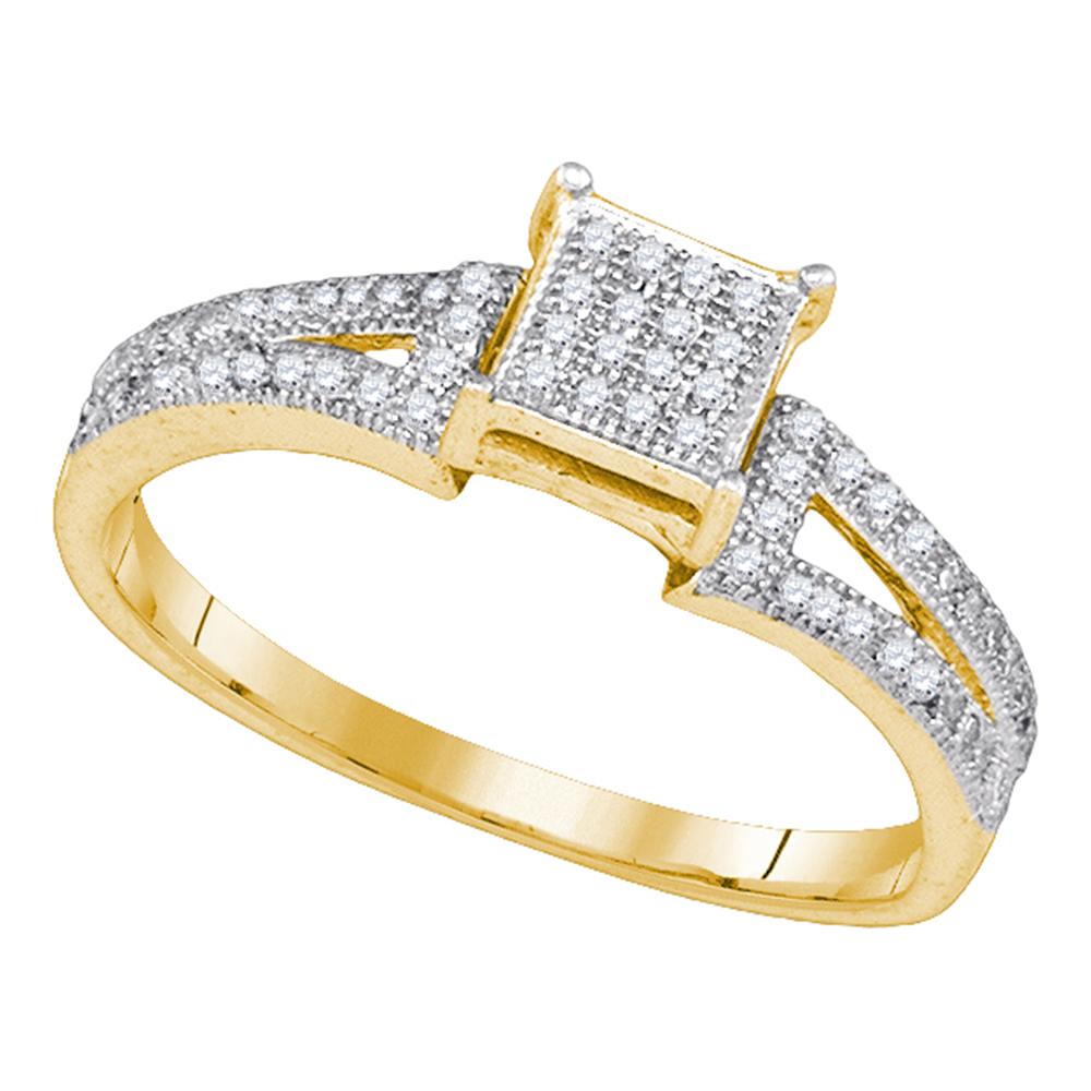 10kt Yellow Gold Womens Elevated Diamond Square Cluster Bridal Wedding Engagement Ring 1/6 Cttw