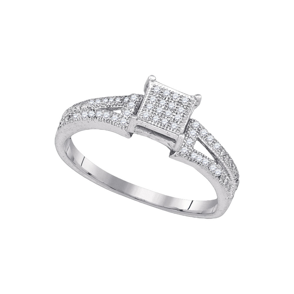 10kt White Gold Womens Elevated Diamond Square Cluster Bridal Wedding Engagement Ring 1/6 Cttw