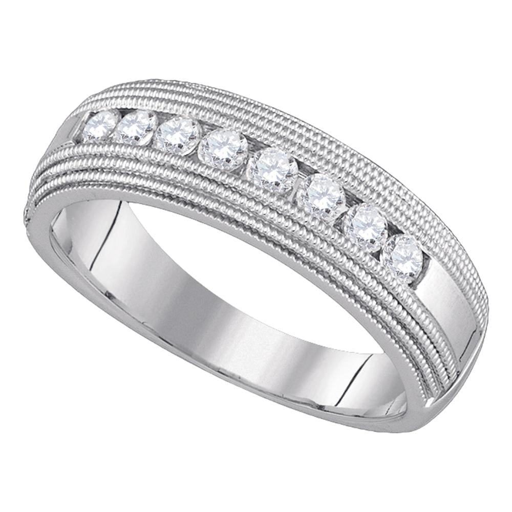 10kt White Gold Mens Round Diamond Milgrain Wedding Anniversary Band Ring 1/2 Cttw