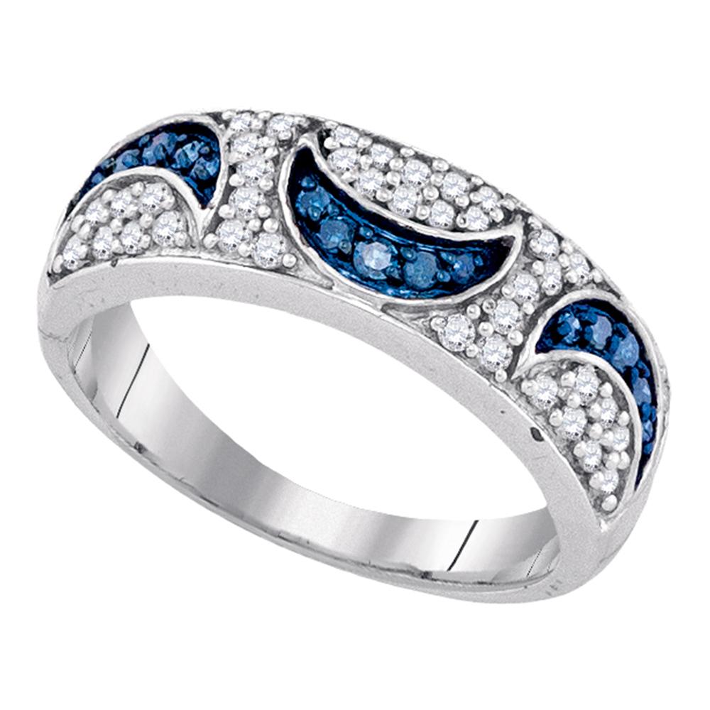 10kt White Gold Womens Round Blue Color Enhanced Diamond Moon Band Ring 1/2 Cttw