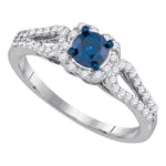 10kt White Gold Womens Round Blue Color Enhanced Diamond Solitaire Bridal Wedding Engagement Ring 3/4 Cttw