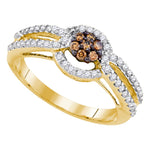 10kt Yellow Gold Womens Round Brown Color Enhanced Diamond Cluster Bridal Wedding Engagement Ring 1/2 Cttw