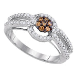 10kt White Gold Womens Round Brown Color Enhanced Diamond Cluster Bridal Wedding Engagement Ring 1/2 Cttw