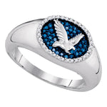 10kt White Gold Mens Round Blue Color Enhanced Diamond Oval Cluster Eagle Ring  Cttw