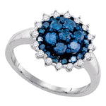 10kt White Gold Womens Round Blue Color Enhanced Diamond Flower Cluster Ring 1-1/20 Cttw