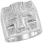 10kt White Gold Mens Round Diamond Domed Cross Cluster Ring 1/2 Cttw